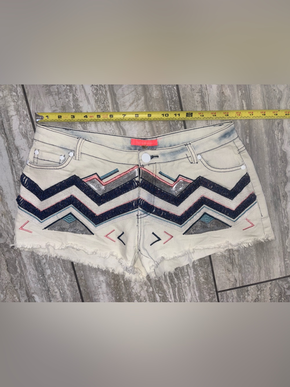 Lulumari Lt Blue LARGE Denim Shorts with Beading EUC
